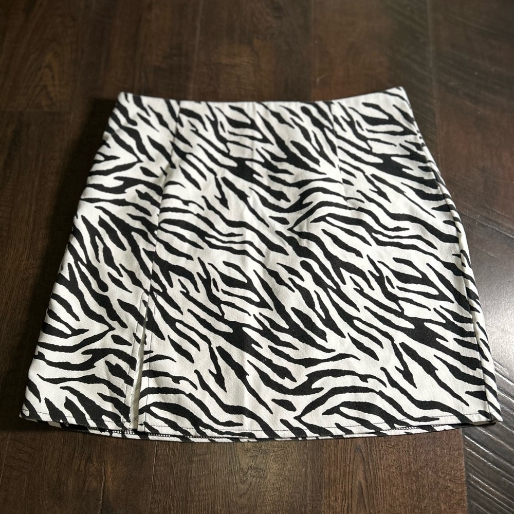 White and Black Zebra Print Mini Skirt